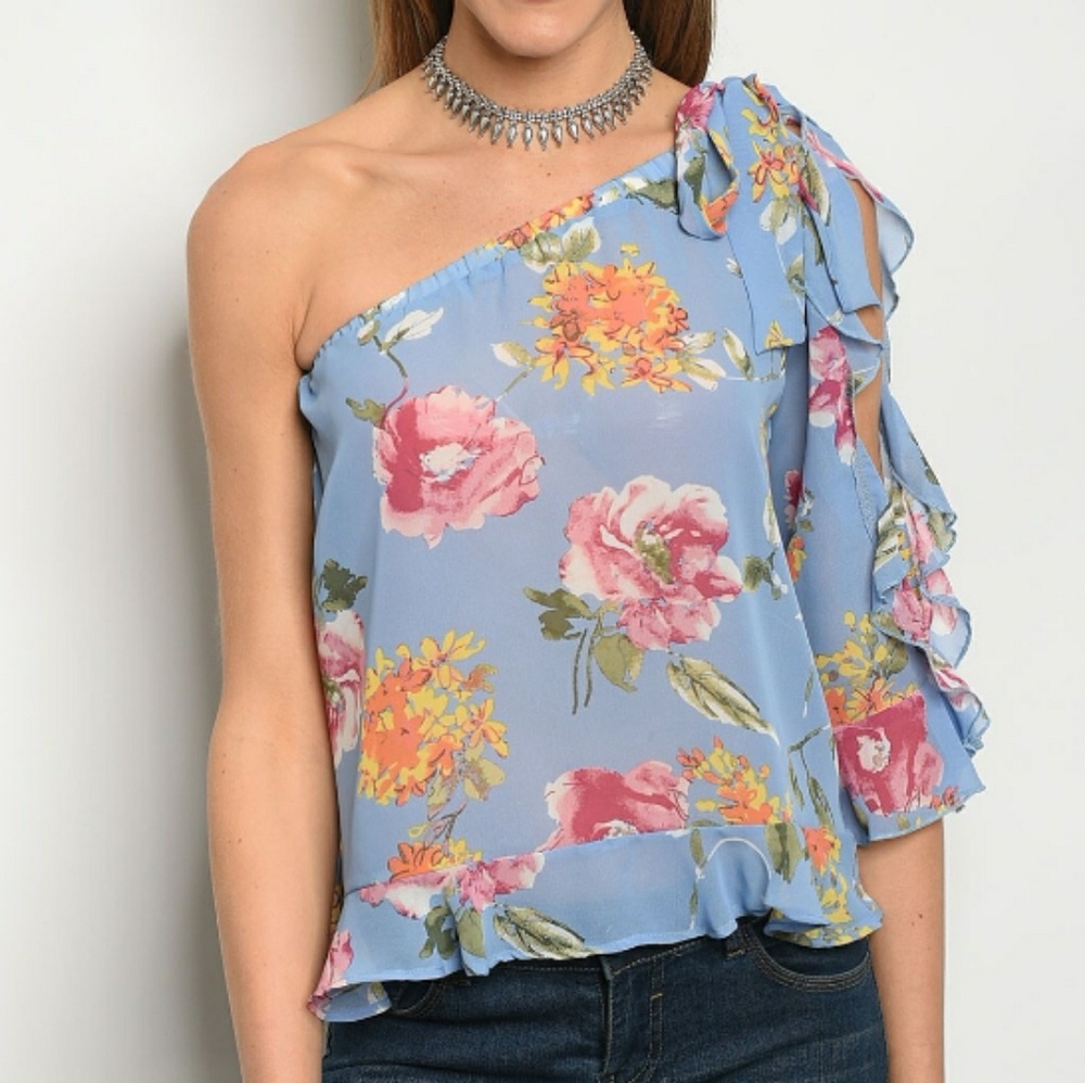 Floral One Shoulder Ruffled Top